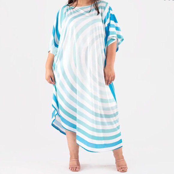 Child’s Blue Stripe Asymmetric S-3xl Lounge Coverup Robe Caftan Dress Muumuu - Picture 1 of 7